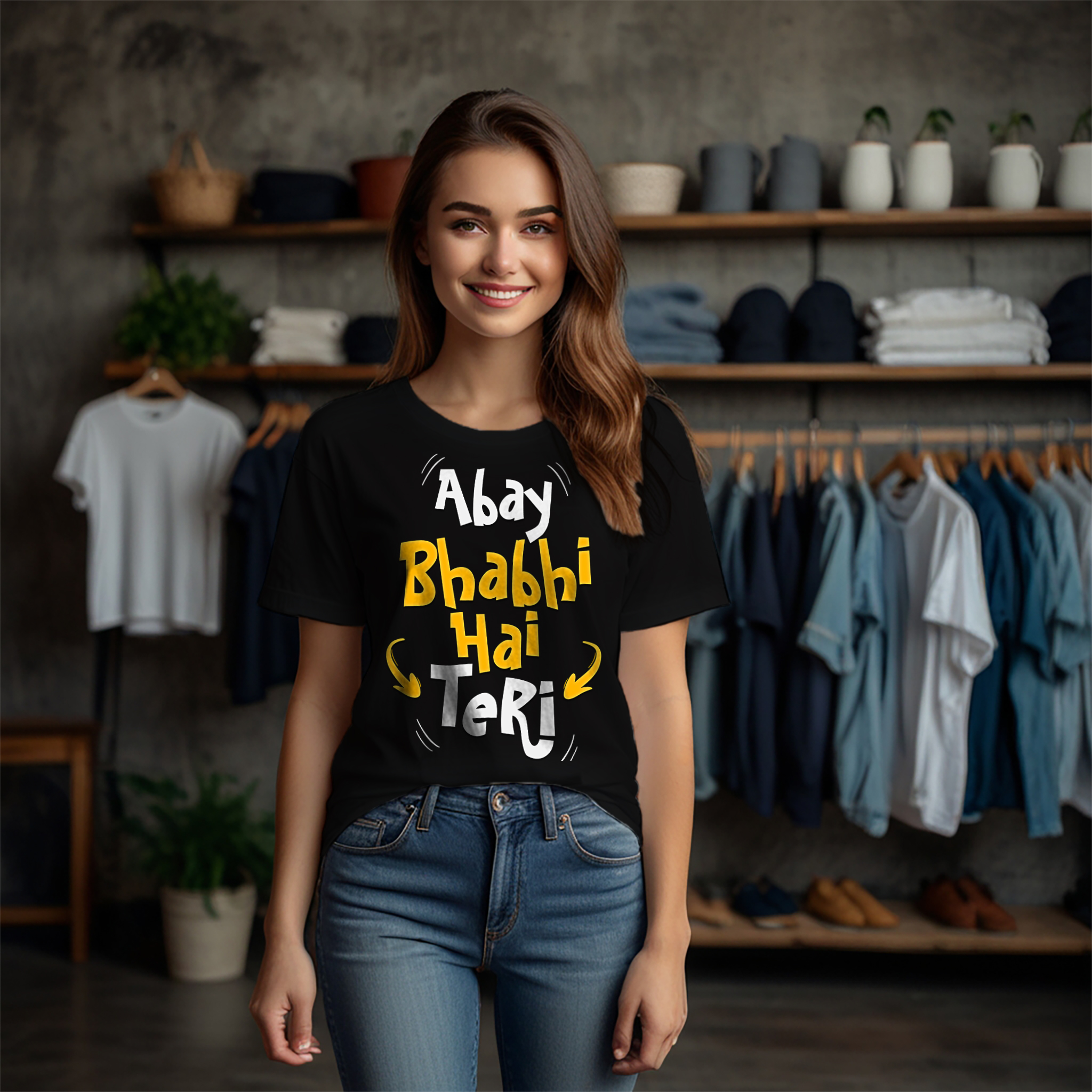 Abay Bhabhi Hai Teri Crew Neck T-Shirt - Image 5