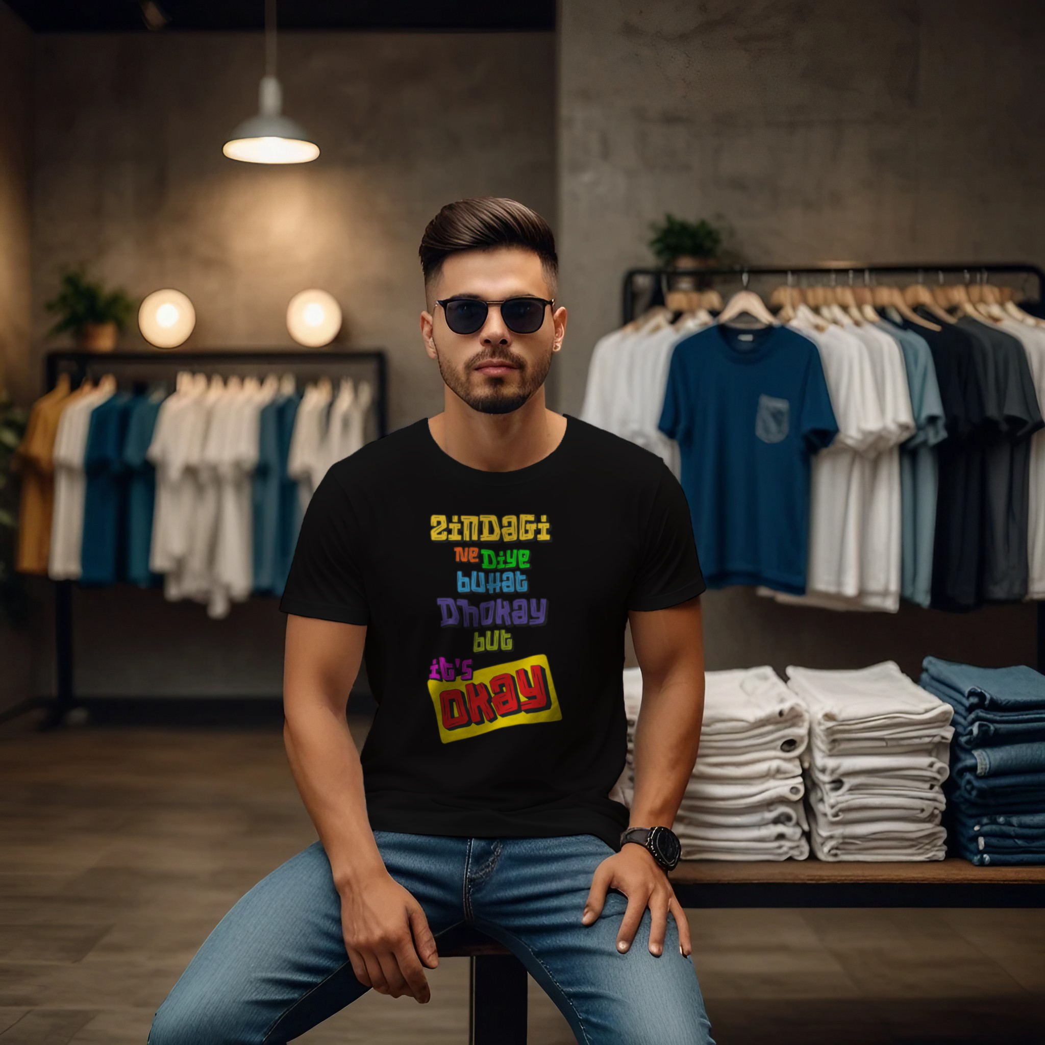 Zindagi Ne Diye Bohat Dhokay Crew Neck T-Shirt - Image 4