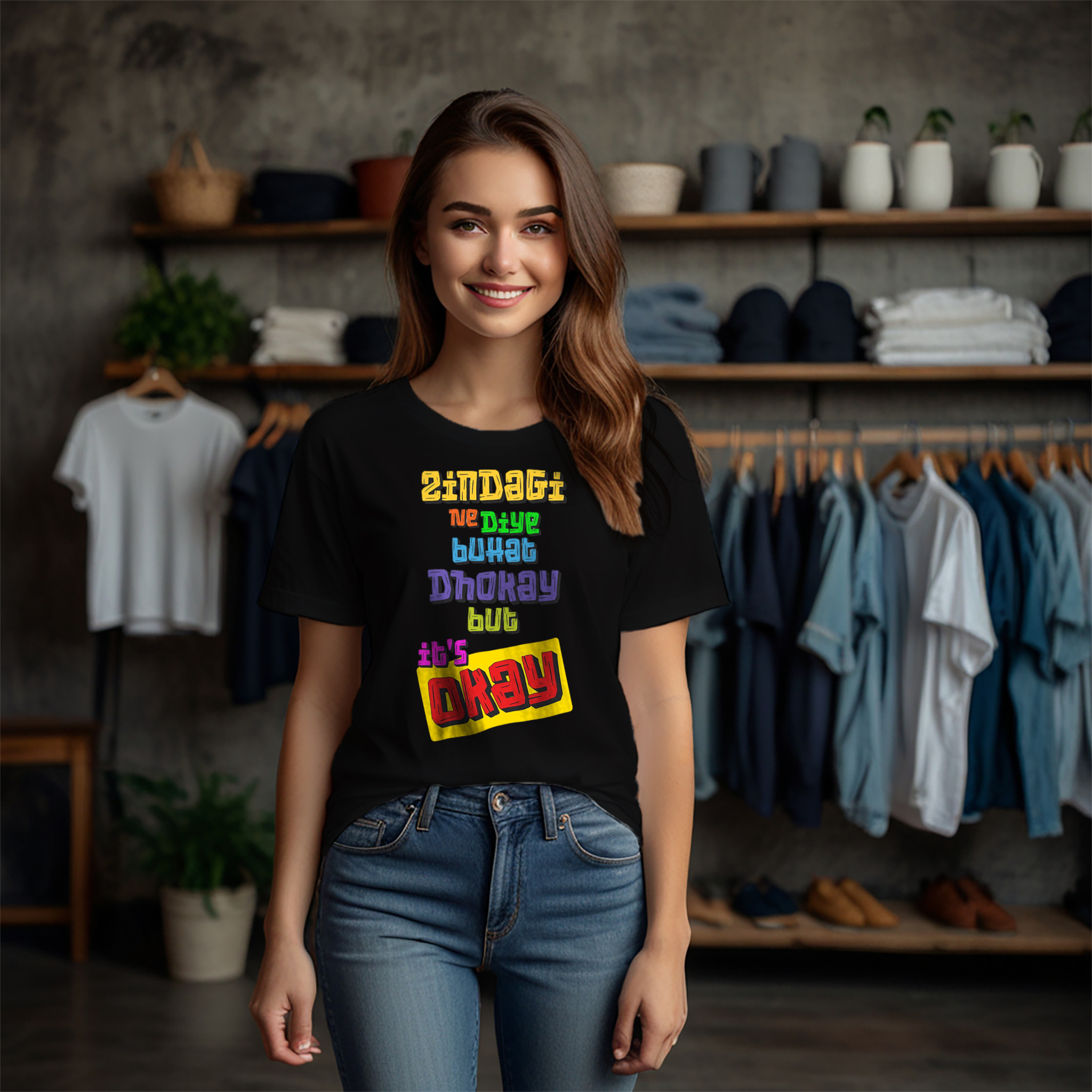 Zindagi Ne Diye Bohat Dhokay Crew Neck T-Shirt - Image 5