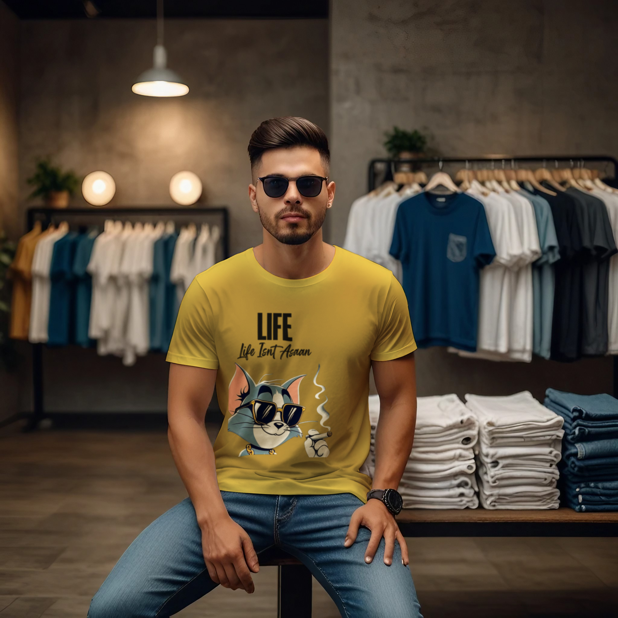 Tom Smoker Cat Crew Neck T-Shirt - Image 5