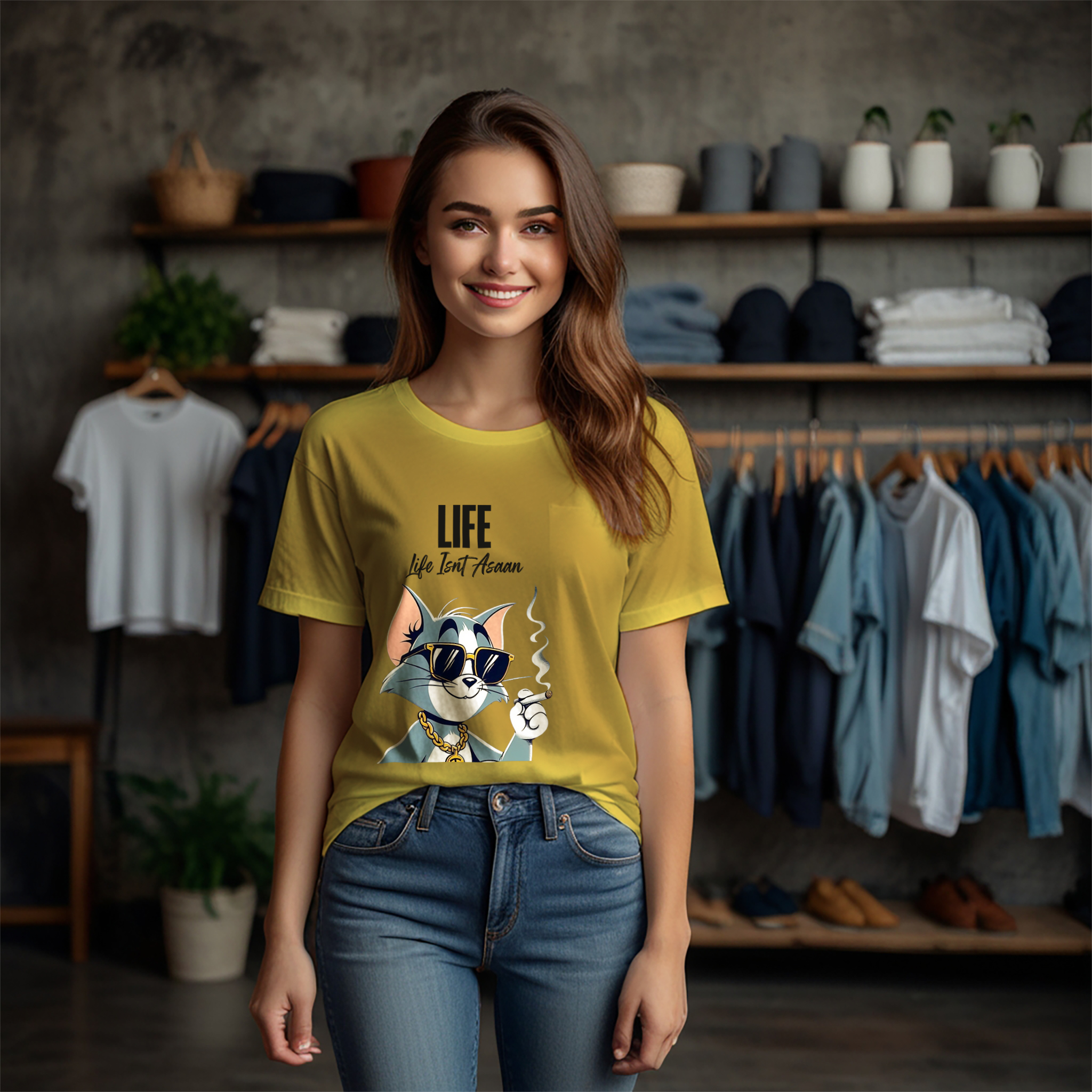 Tom Smoker Cat Crew Neck T-Shirt - Image 4