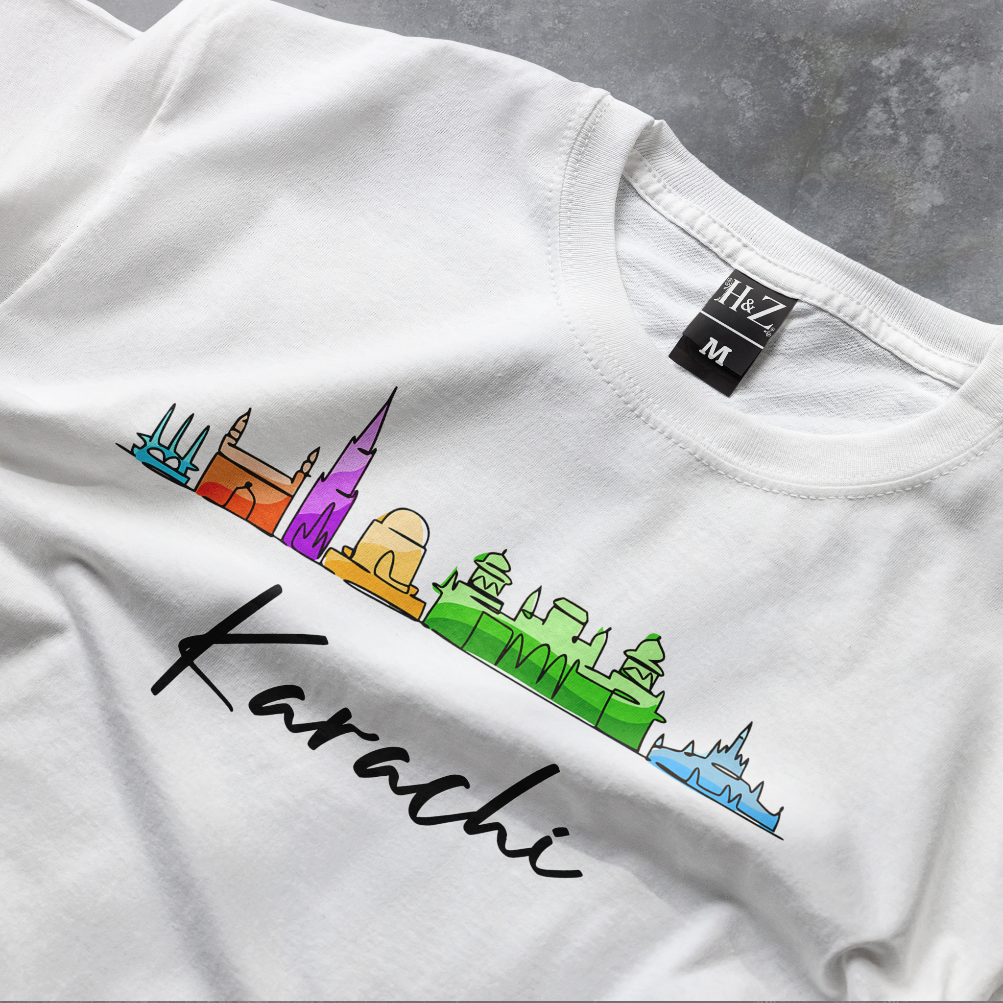 Karachi City Monument Art T-Shirt - Image 2