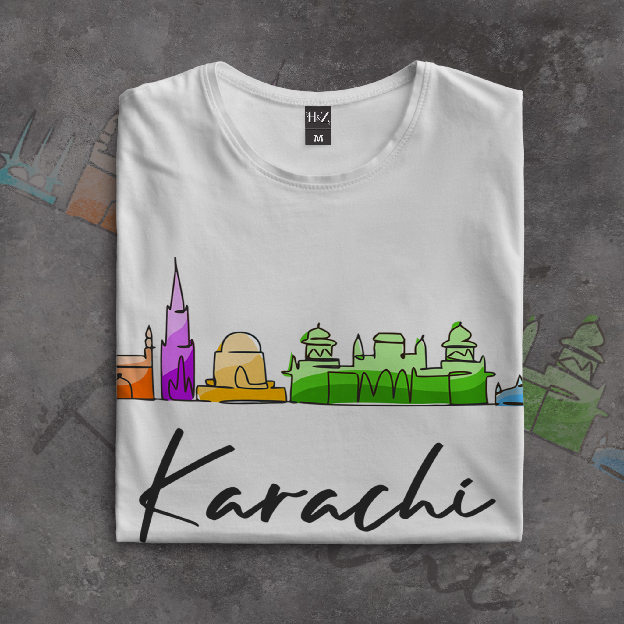 Karachi City Monument Art T-Shirt - Image 6