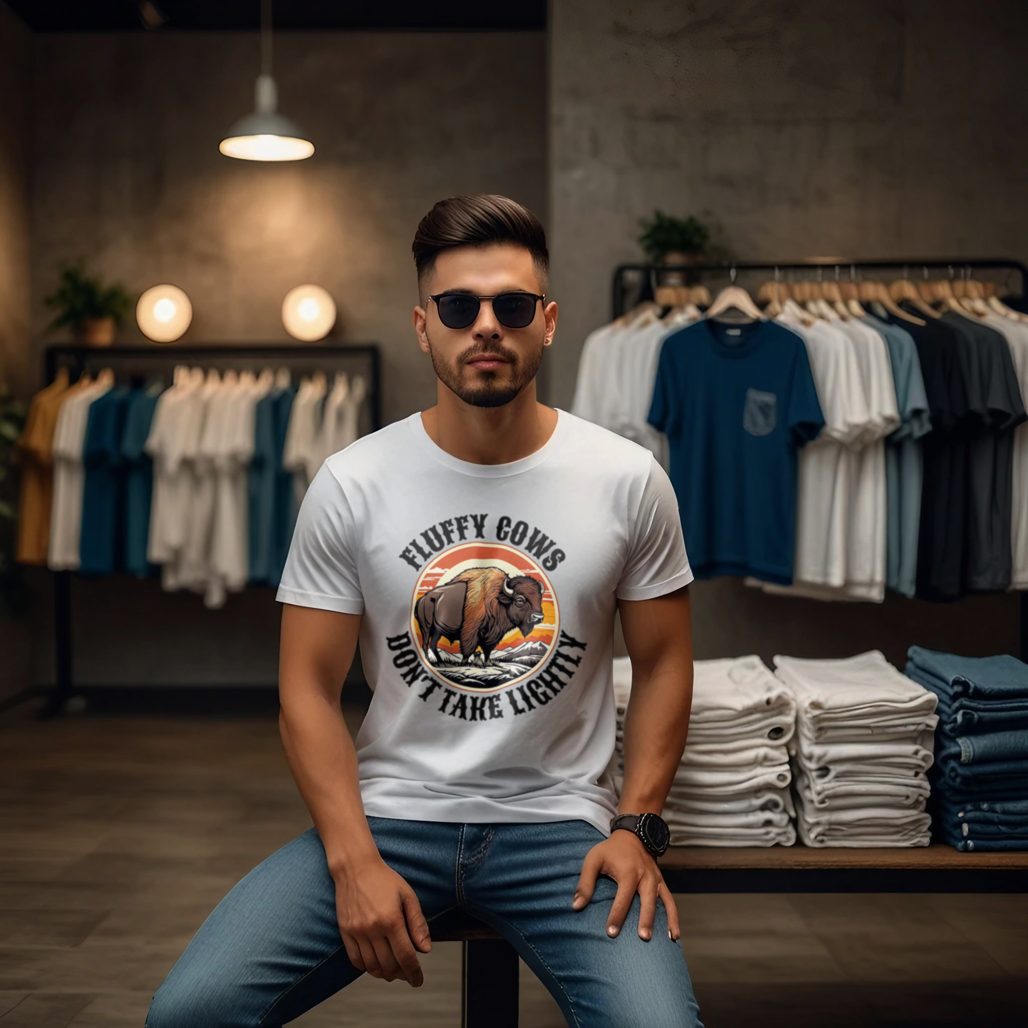 Bison Vintage Retro Wild Crew Neck T-Shirt - Image 11