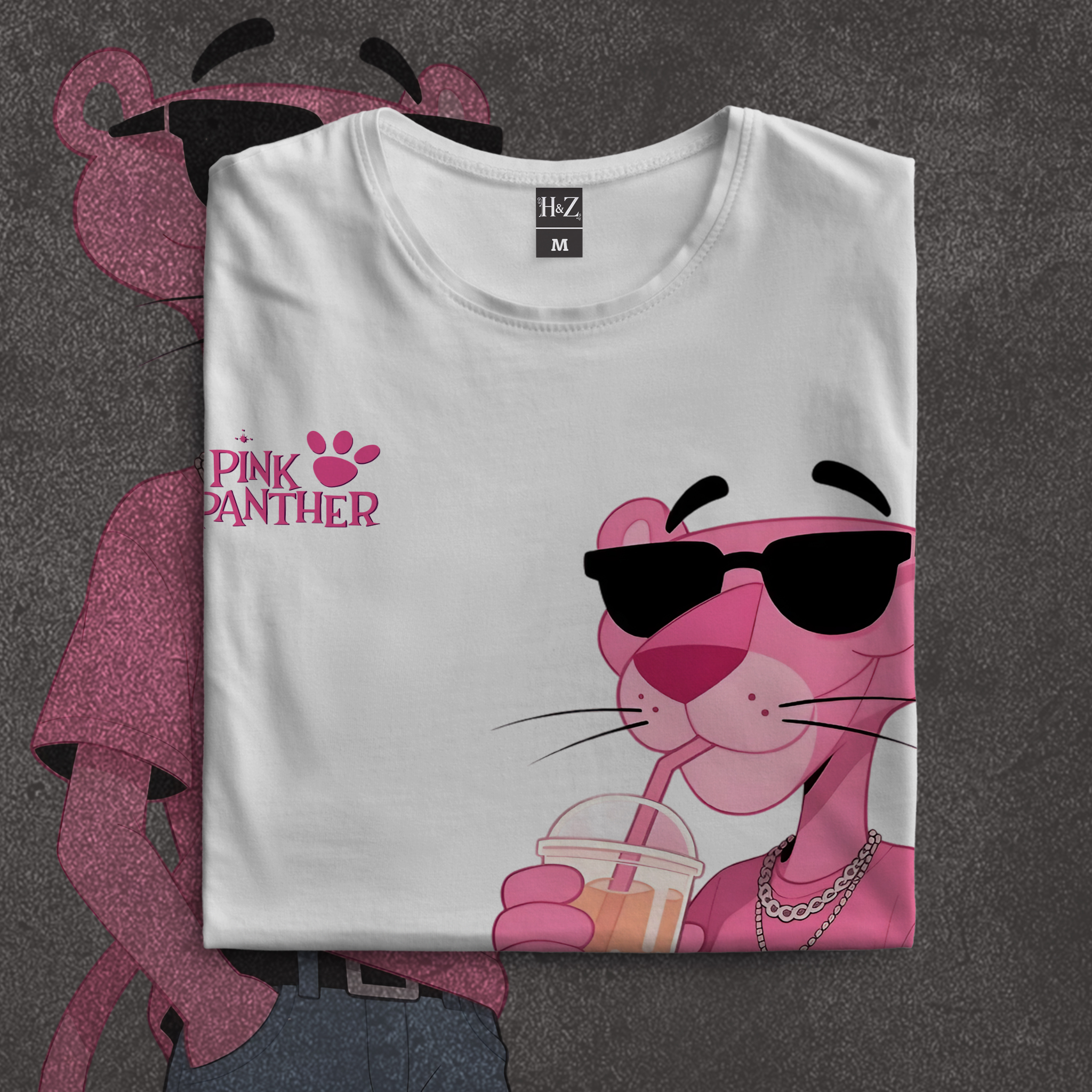 Pink Panther Boba Tea Crew Neck T-Shirt - Image 11