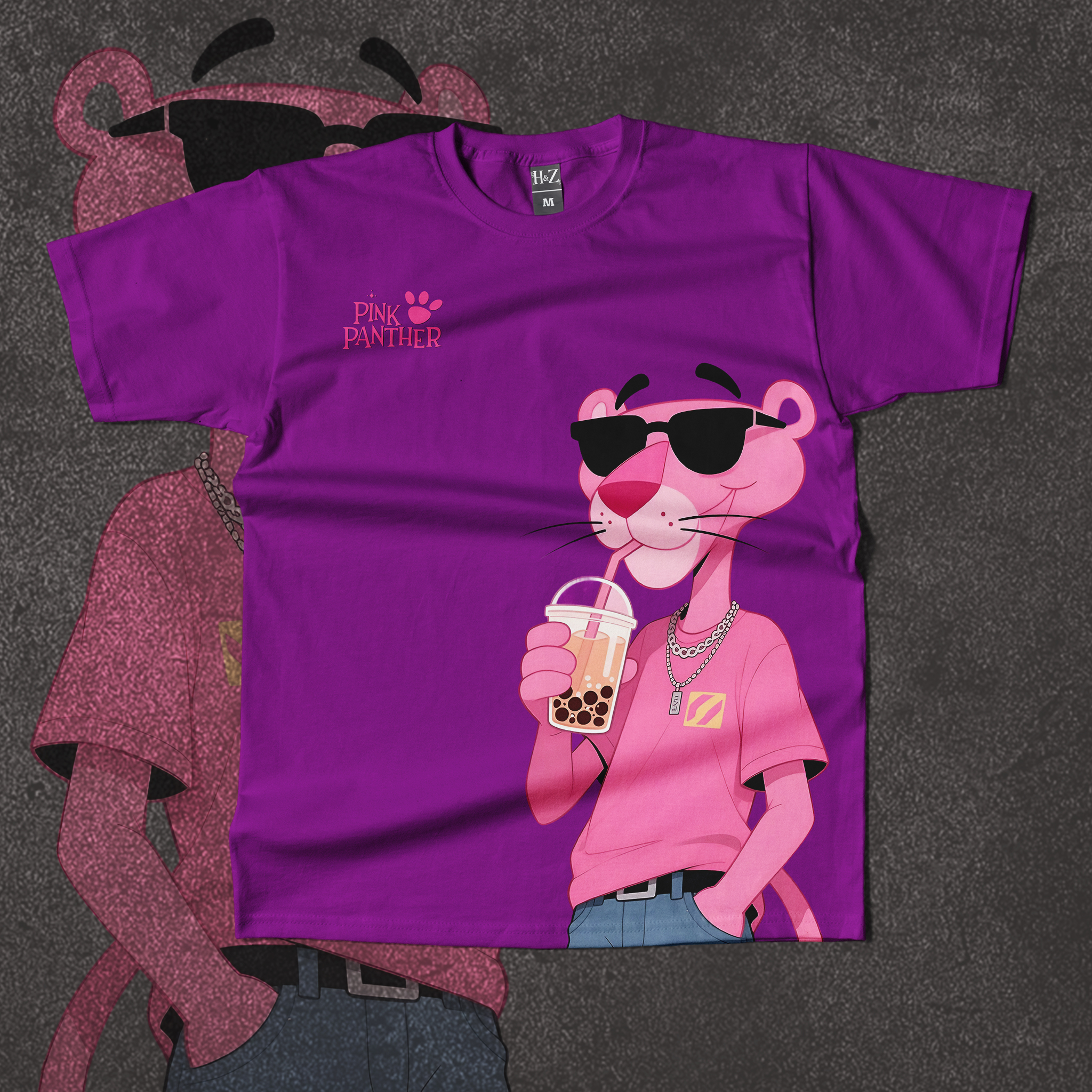 Pink Panther Boba Tea Crew Neck T-Shirt - Image 13
