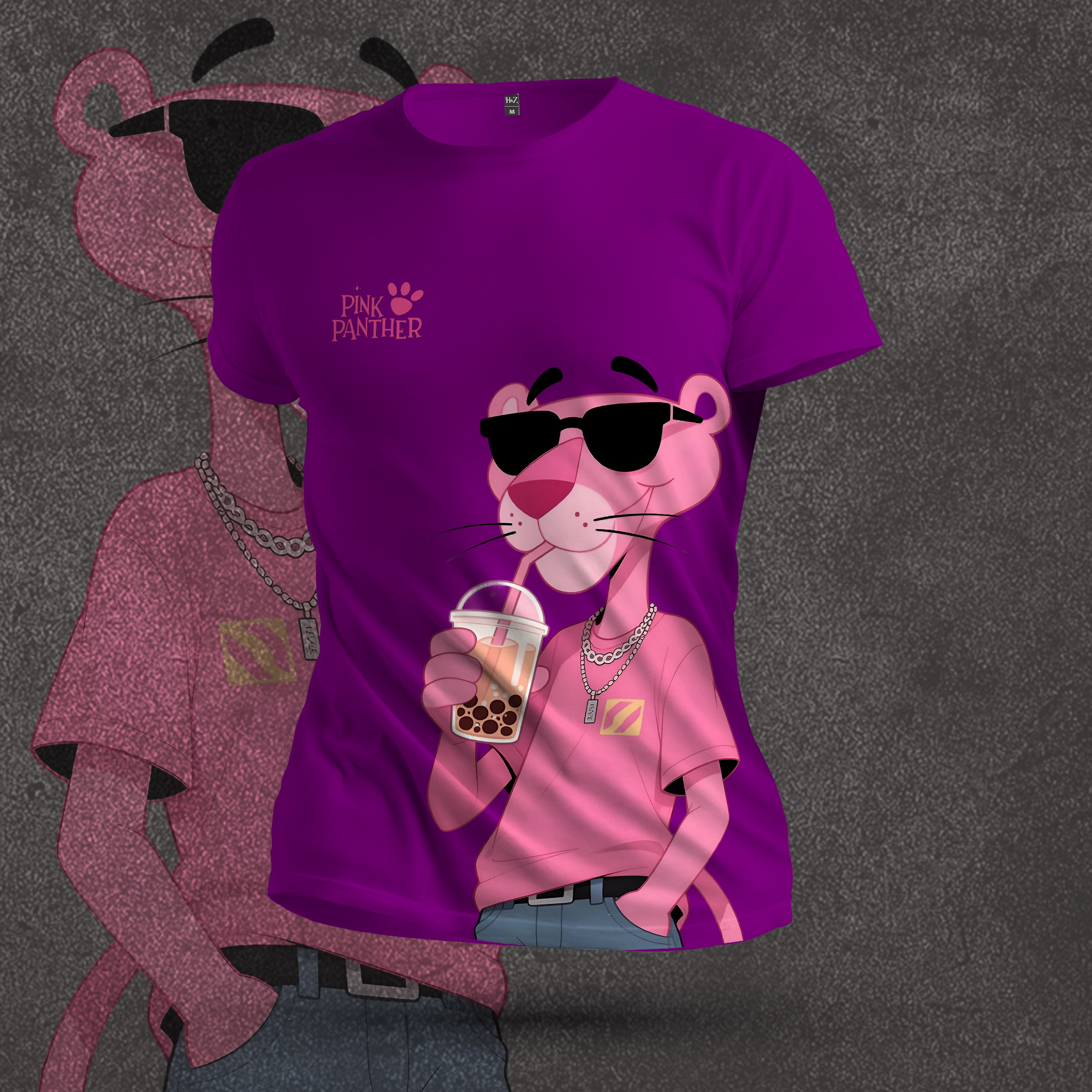 Pink Panther Boba Tea Crew Neck T-Shirt - Image 14