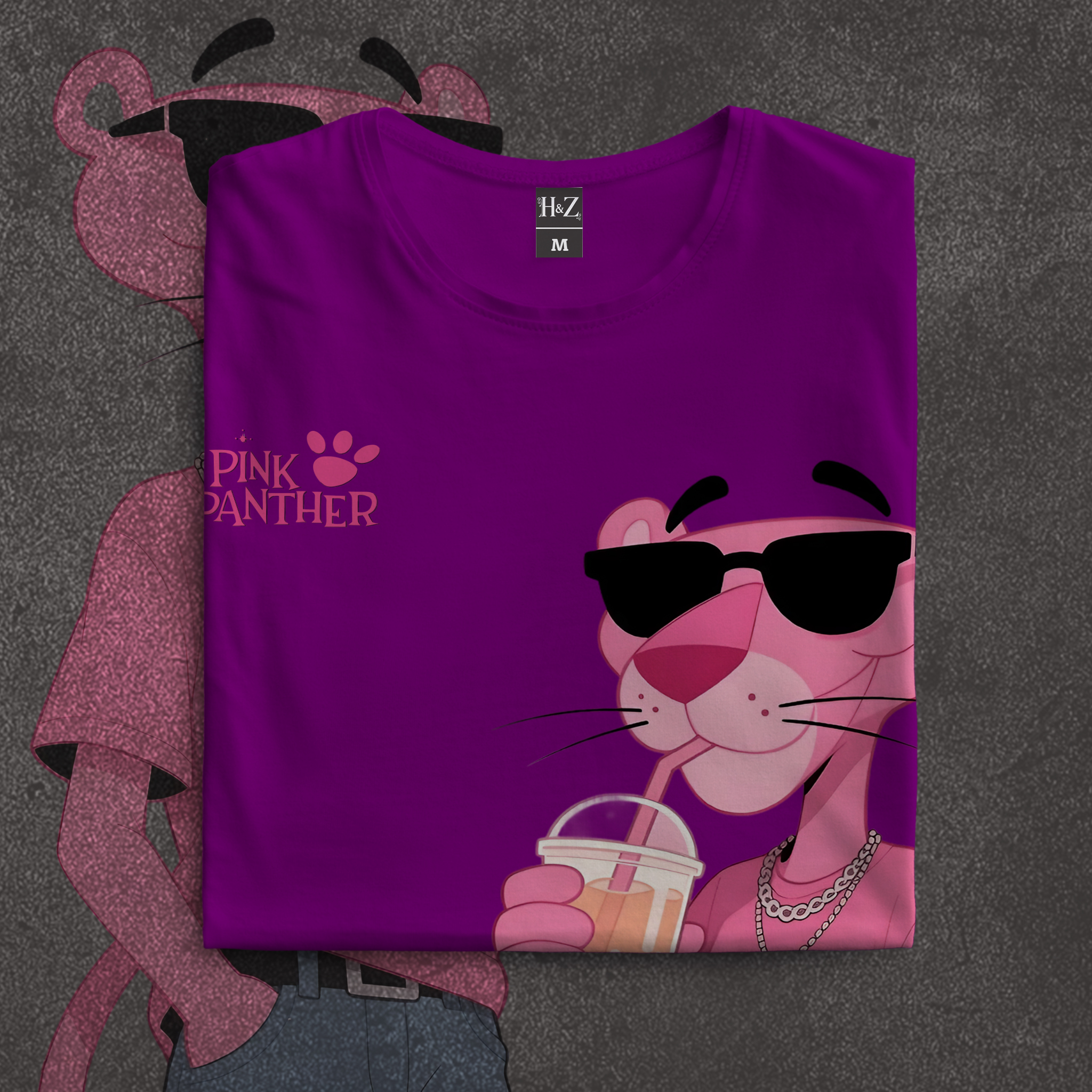 Pink Panther Boba Tea Crew Neck T-Shirt - Image 17