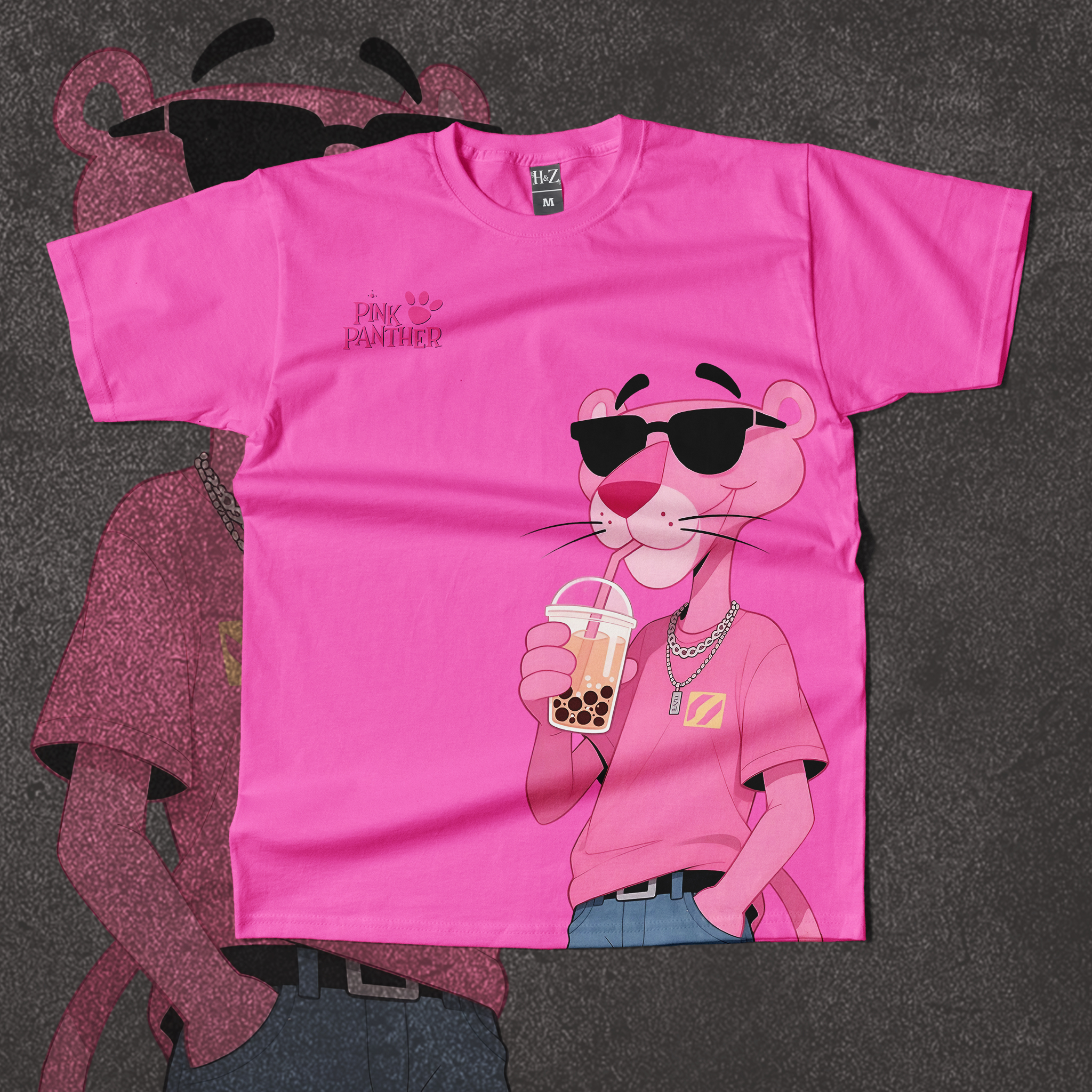 Pink Panther Boba Tea Crew Neck T-Shirt