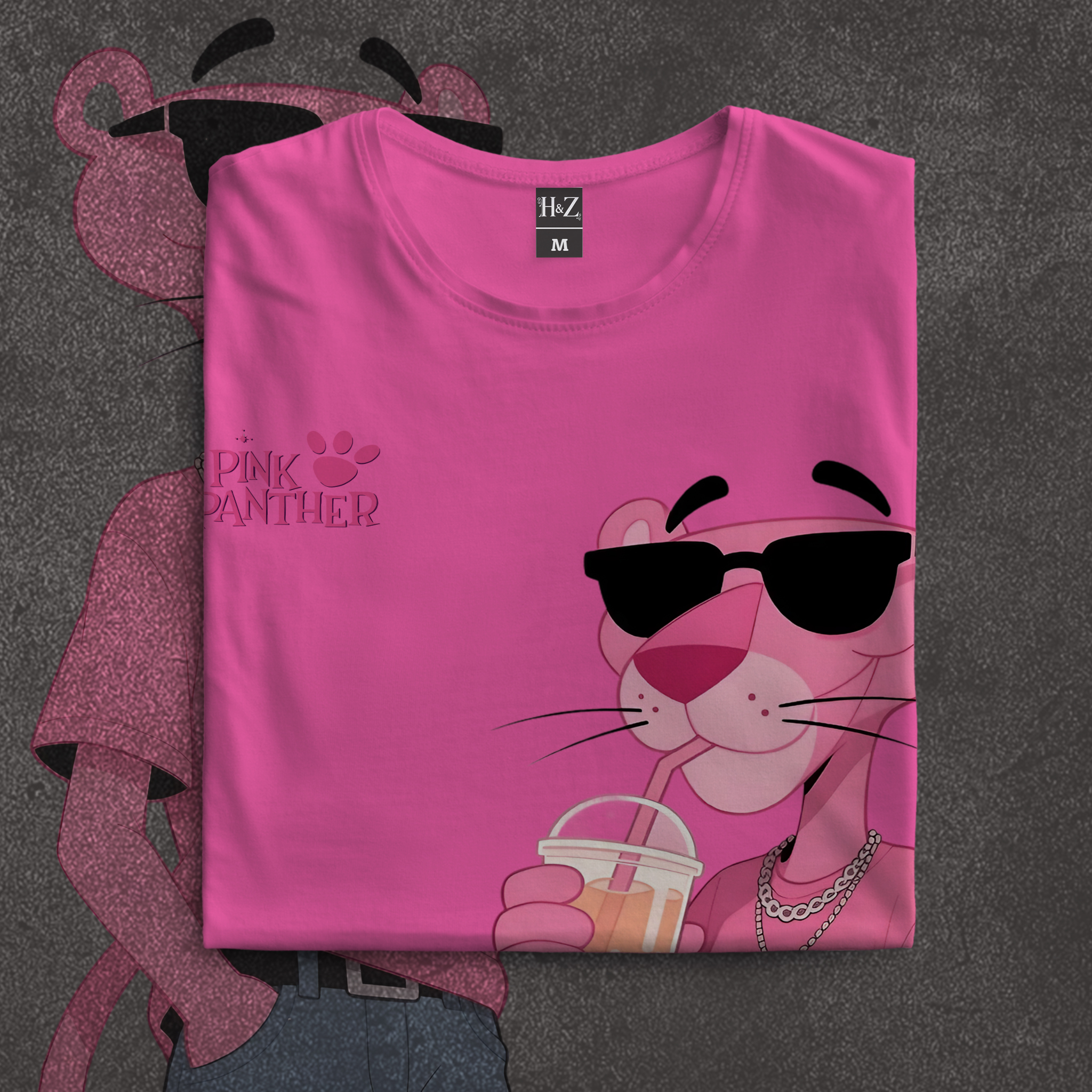 Pink Panther Boba Tea Crew Neck T-Shirt - Image 5